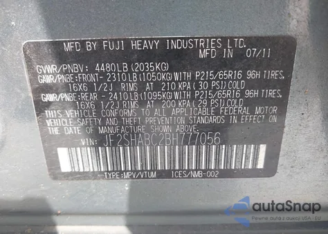 2011 Subaru Forester 2.5X из США, поврежденный, VIN JF2SHABC2BH777056